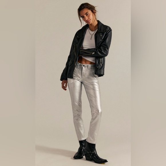 We The Free Denim - Oracle Metallic Low-rise Slim Straight Jeans NWOT divine